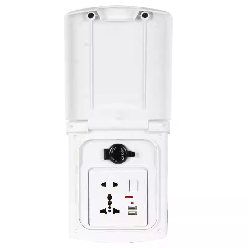 RV Outdoor Socket with Cigarette Lighter Port & Dual USB | IP44 Magnetic Cover