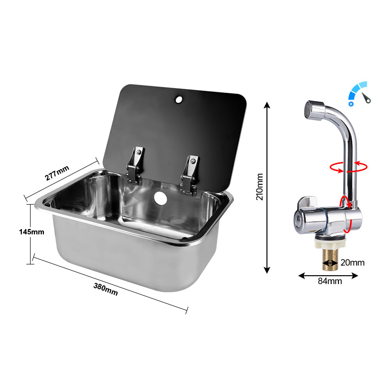 RV Camper Stainless Steel Sink with Lid and Folding Faucet