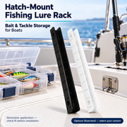 Hatch-Mount Fishing Lure Rack for Boats - Bait & Tackle Storage, Color Options — illustrative use context