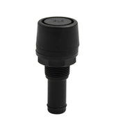 Round-cap black threaded vent fitting with straight hose-tail body