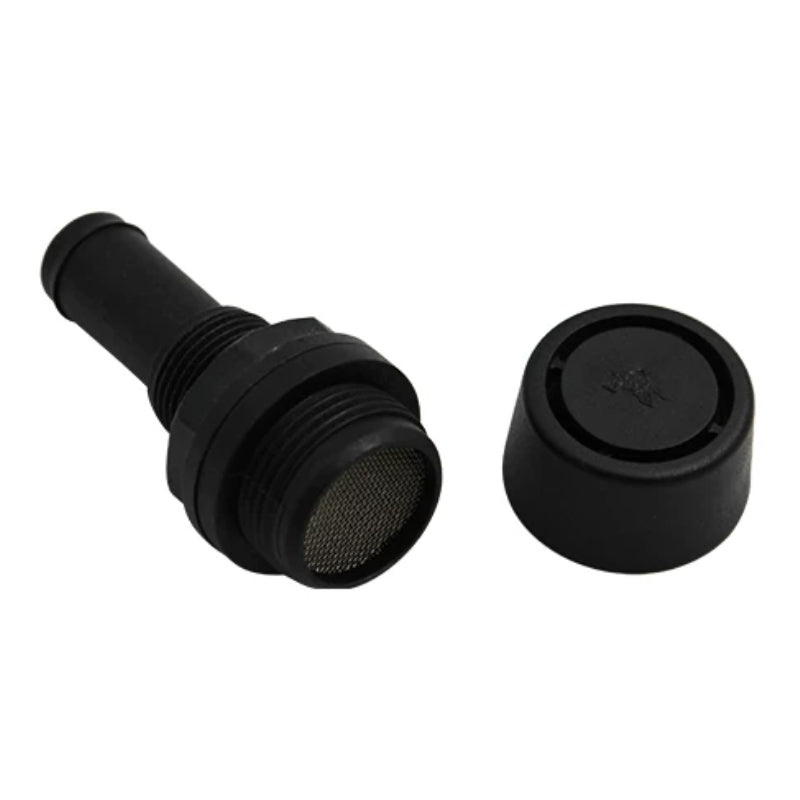 Round vent cap removed to show the screen and fitting body