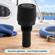 Black Threaded Vent Fitting - Round Cap or Angled Hood | illustrative use context