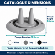 S04 catalogue dimensions for White Gray Black - 105 mm outside flange and 50 mm overall height; not cutout dimensions