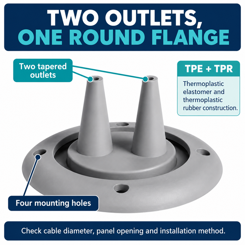 S04 gray example structure - two tapered outlets, four mounting holes, TPE plus TPR