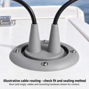 Illustrative gray S04 cable routing on horizontal service panel; cables and hardware for context