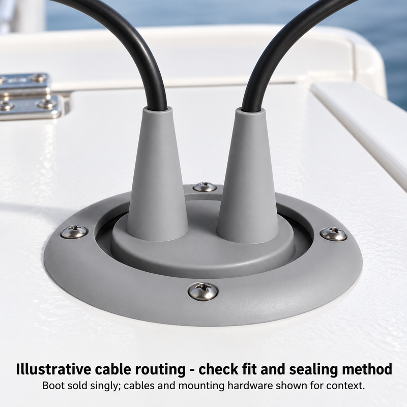 Illustrative gray S04 cable routing on horizontal service panel; cables and hardware for context