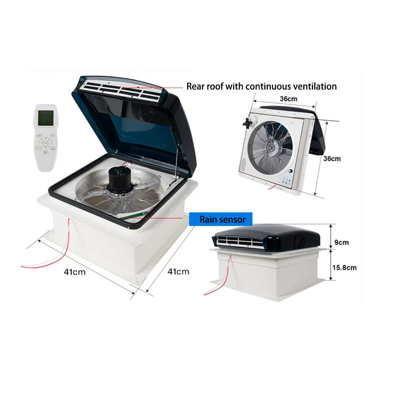 360mm Cutout RV Roof Vent Fan | 10-Blade, Remote Control, Rain Sensor 12V