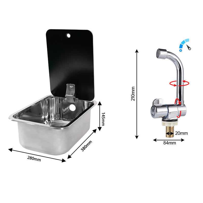 RV Camper Stainless Steel Sink with Lid and Folding Faucet