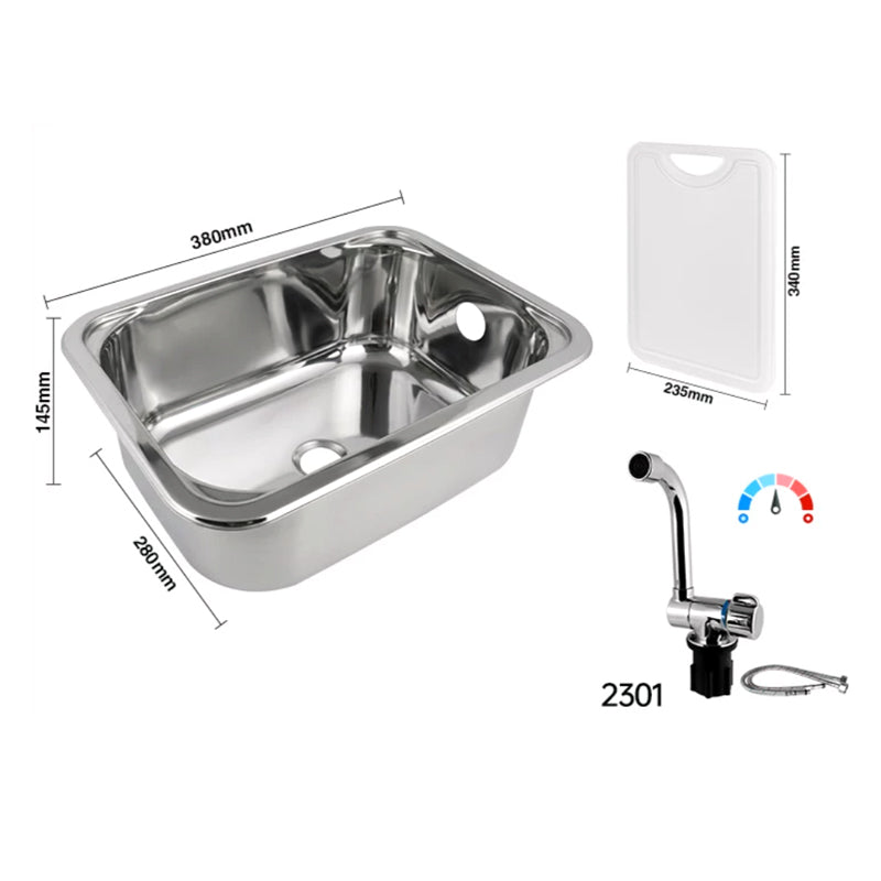 RV Stainless Steel Sink with PE Cutting Board Lid for Camper & Boat