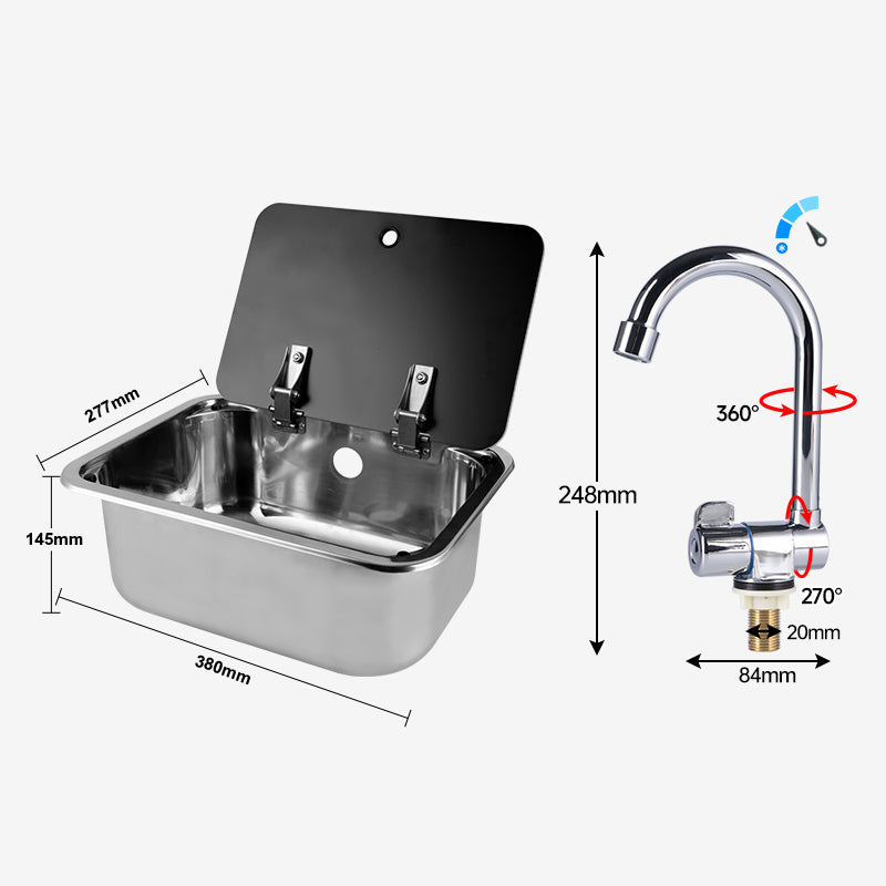 RV Camper Stainless Steel Sink with Lid and Folding Faucet