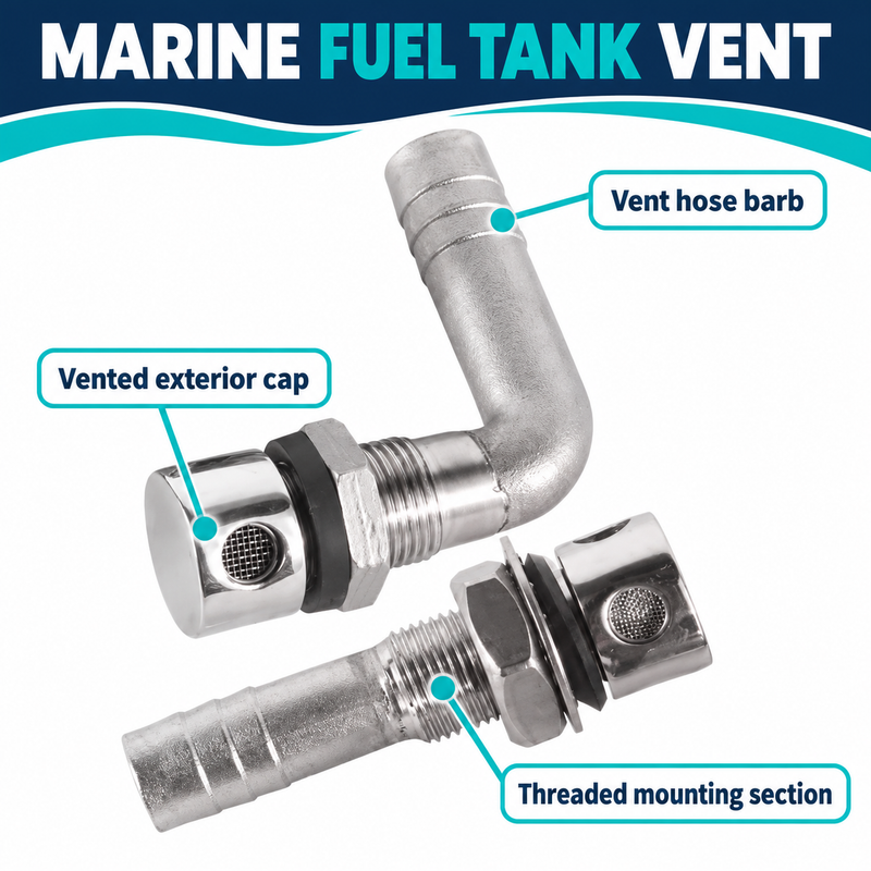 Marine Fuel Tank Vent for Boats - Chrome Aluminum Straight & Elbow Options — product features