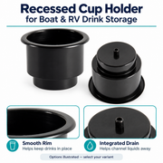 Recessed Cup Holder for Boat & RV Drink Storage - Material & Drain Options — visible product details