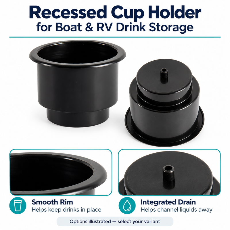 Recessed Cup Holder for Boat & RV Drink Storage - Material & Drain Options — visible product details