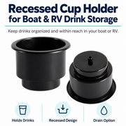 Recessed Cup Holder for Boat & RV Drink Storage - Material & Drain Options — product features