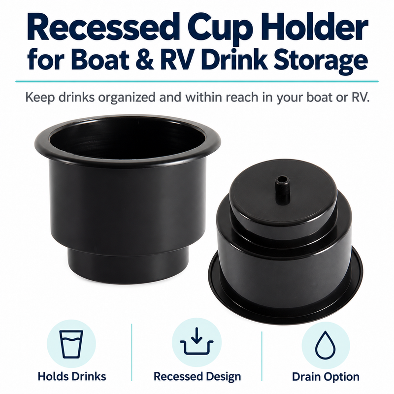 Recessed Cup Holder for Boat & RV Drink Storage - Material & Drain Options — product features