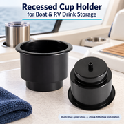 Recessed Cup Holder for Boat & RV Drink Storage - Material & Drain Options — illustrative use context