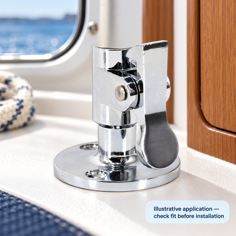 Stainless Steel Boat Cabin Door Stop & Holder with Rubber Buffer — illustrative use context