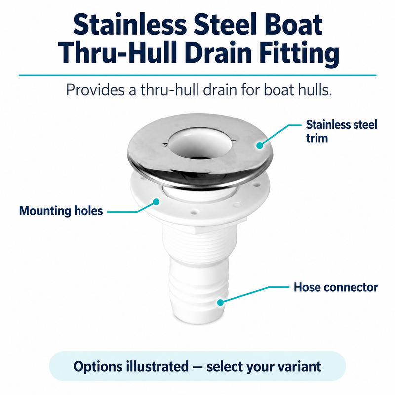 Stainless Steel Boat Thru-Hull Drain Fitting - Size & Check Valve Options — product features