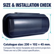 Marine Stereo Protective Cover - Smoke Grey ABS, 230 mm | size or installation fit guide