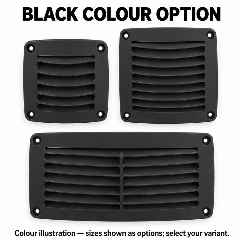 Boat Louvered Vent Grilles - Small, Medium & Wide Options — labelled black colour illustration
