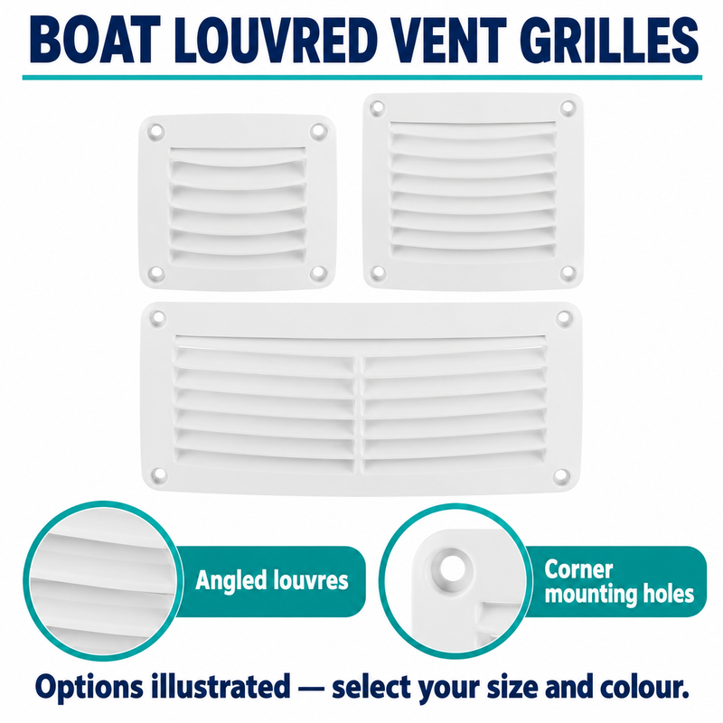 ABS Boat Louvered Vent Grille - 45 Degree Blades, Marine Cabin Airflow Options — product features
