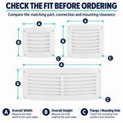 ABS Boat Louvered Vent Grille - 45 Degree Blades, Marine Cabin Airflow Options — size or installation fit guide