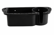 Black ABS storage rack with a divided storage tray, round cup recess and small rim holes