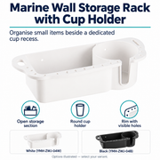 Marine Wall Storage Rack with Cup Holder - White or Black ABS | product features