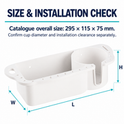 Marine Wall Storage Rack with Cup Holder - White or Black ABS | size or installation fit guide