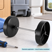 RV Cassette Toilet Waste Tank Wheel & Axle Replacement Set - Ref. 200640142 — illustrative use context