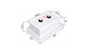 Original rear shower-box diagram showing 340 by 220 mm flange and 102 mm inlet-position spacing.