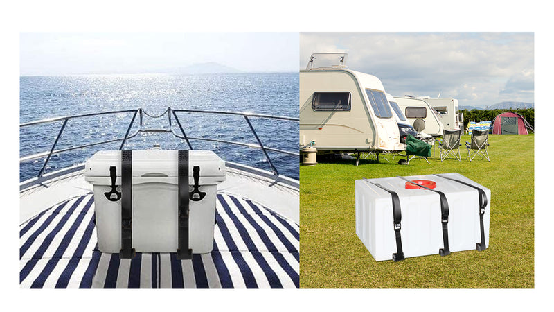 Supplier tank-strap application illustration with a boat and camper context.