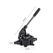 Original hand-pump dimension photograph showing a 245 mm lever reference, 155 mm body width and 25 mm connection reference.