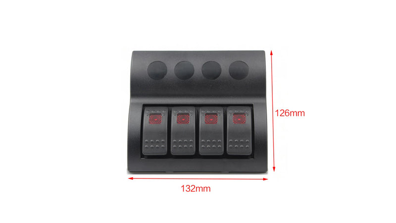 12V/24V 4-Gang Marine Rocker Switch Panel - Red LED Boat Circuit Control — company-source dimension drawing; match the depicted configuration