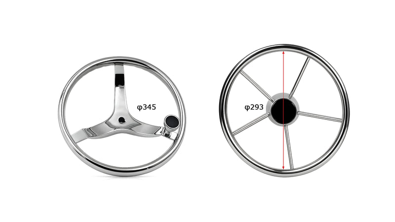 Stainless Steel Marine Boat Steering Wheel - 3/5 Spoke & Spinner Knob Options — company-source dimension drawing; match the depicted configuration