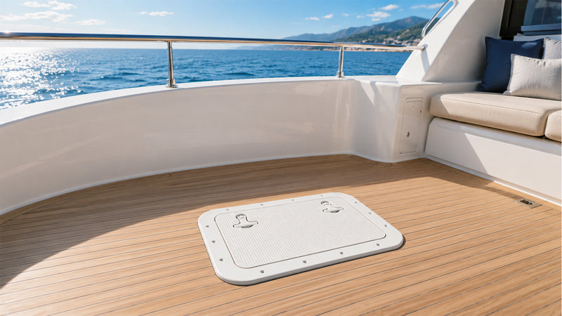 Rectangular Marine Deck Access Hatch - PVC Boat Compartment Inspection Cover — company-source example of use; other pictured objects are not included