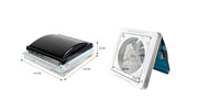 RV Roof Vent Fan with LED - 340 mm Cutout, 12V/24V, 6-Speed Airflow — company-source dimension drawing; match the depicted configuration