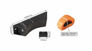 Original orange-strap and bracket drawing showing a 1.5 m by 25 mm strap and optional 50 by 50 mm feet.