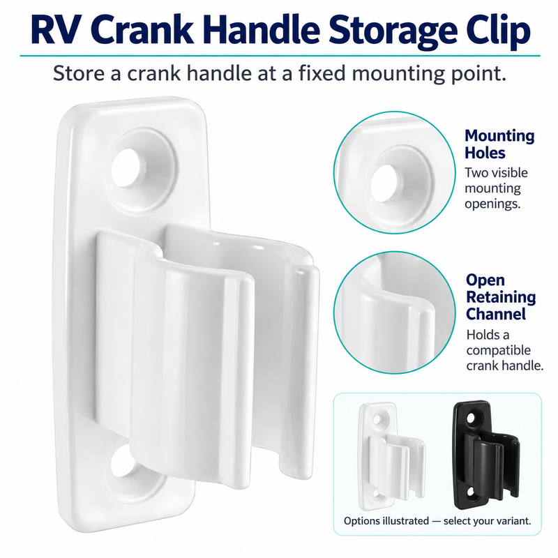 RV Crank Handle Storage Clip - White or Black ABS — visible product features