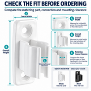 RV Crank Handle Storage Clip - White or Black ABS — installation measurement points