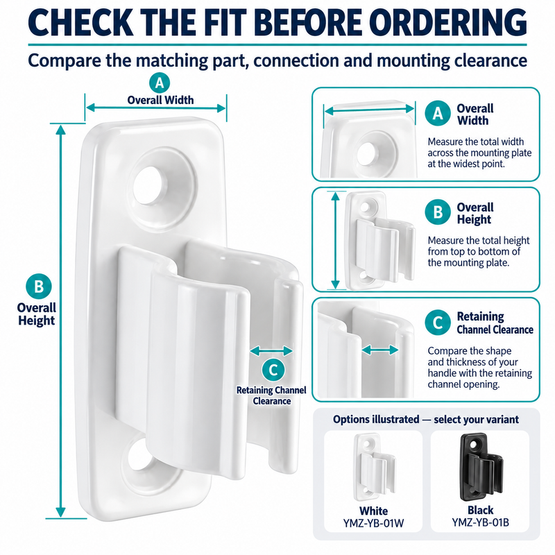 RV Crank Handle Storage Clip - White or Black ABS — installation measurement points