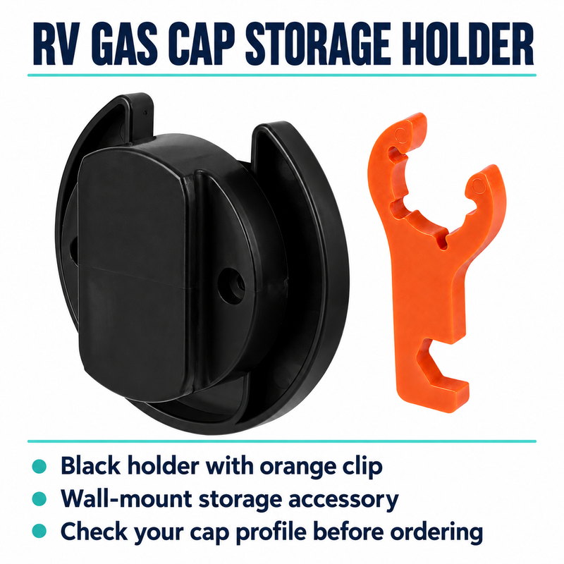 RV Gas Cap Storage Holder - Black Base with Orange Clip — product-feature and fit-check guide
