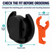 RV Gas Cap Storage Holder - Black Base with Orange Clip — installation measurement points