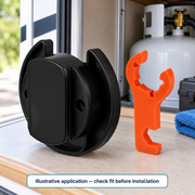 RV Gas Cap Storage Holder - Black Base with Orange Clip — illustrative use setting