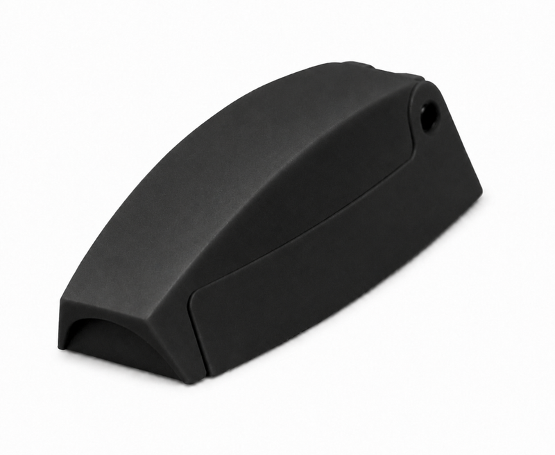 Black ABS hatch-door hook with a sloped upper body and visible mounting point; one hook shown
