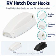 RV Hatch Door Hooks - 5 Pack, White or Black ABS | product features