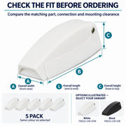 RV Hatch Door Hooks - 5 Pack, White or Black ABS | size or installation fit guide