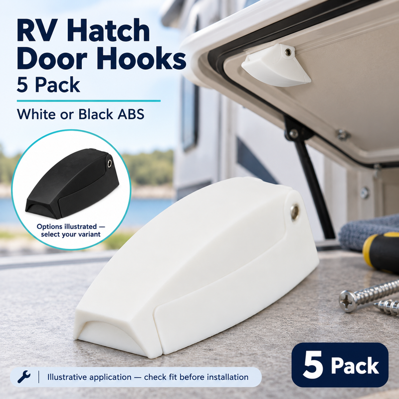 RV Hatch Door Hooks - 5 Pack, White or Black ABS | illustrative use context