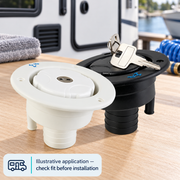Lockable RV Gravity Fresh Water Fill Inlet - Key-Lock Cap with Tank Vent — illustrative use context