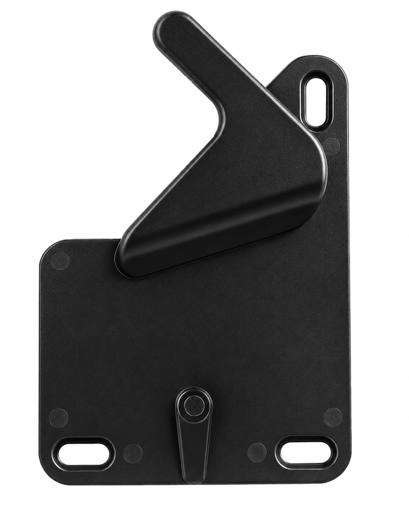 Black RV screen-door latch and handle assembly with slotted mounting holes